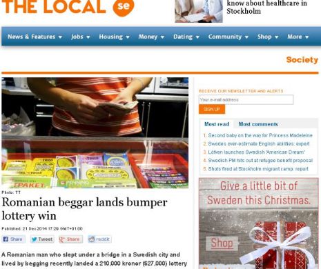 SUEDIA. Un cerșetor român a câștigat la LOTERIE