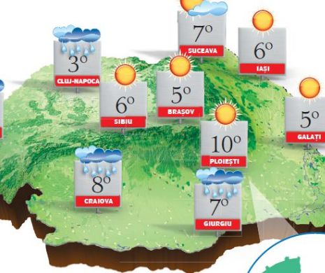 PROGNOZA METEO. Cer variabil și înnorări trecătoare, cu maxime de până la 10 grade Celsius