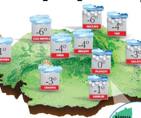 PROGNOZA METEO. De Bobotează, ger de crapă pietrele, cu ninsori slabe în aproape toată țara