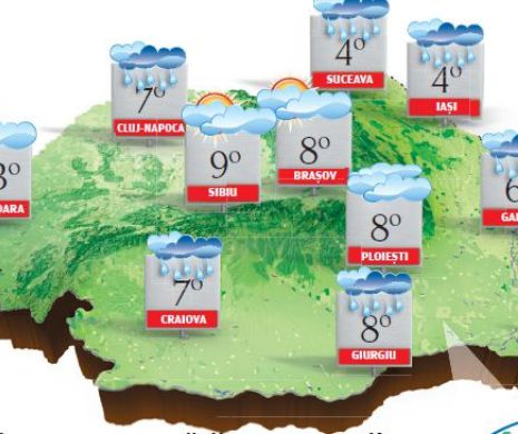 PROGNOZA METEO. Temperaturi peste media perioadei, cu maxime până la 13 grade Celsius
