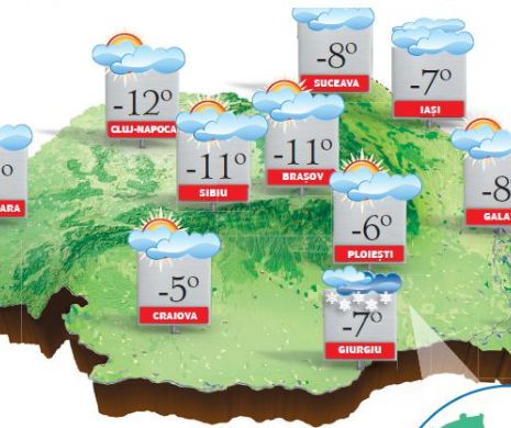 PROGNOZA METEO. Vreme deosebit de rece, geroasă mai ales dimineața și seara, cu temperaturi diurne negative