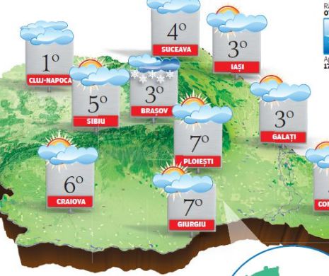 PROGNOZA METEO. Vreme frumoasă, cu valori termice apropiate de mediile climatologice specifice lunii ianuarie