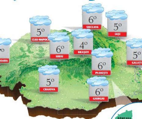 PROGNOZA METEO. Vreme închisă, dar cu temperaturi în creștere ușoară în majoritatea regiunilor
