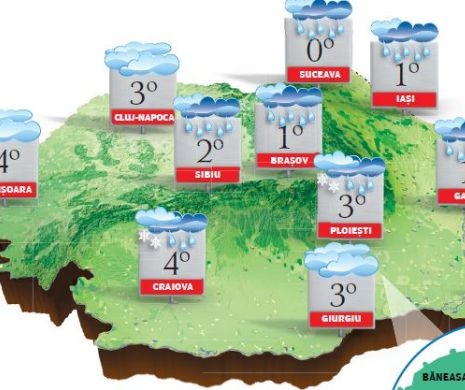 PROGNOZA METEO. Vremea se menține închisă. Ninge în Moldova și Transilvania