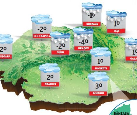 PROGNOZA METEO. Vremea va deveni din ce în ce mai geroasă și va ninge aproape în toată țara