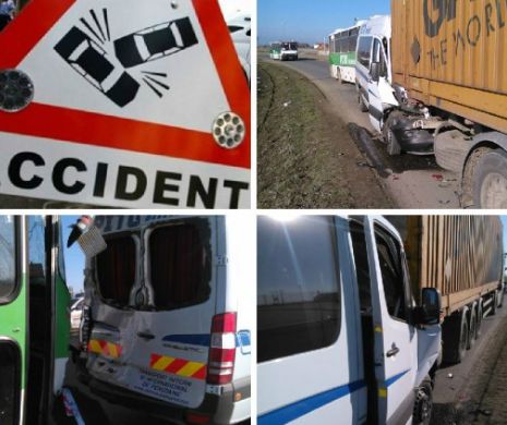 ACCIDENT GRAV, la ieşirea din Curtici. Un autobuz şi un microbuz, pline cu pasageri, s-au ciocnit