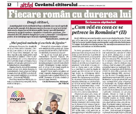 Fiecare român cu durerea lui. „Cum văd eu ceea ce se petrece în România” (III)