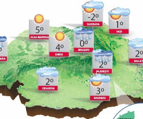 PROGNOZA METEO. Cer noros în jumătate din țară, în rest, soare strălucitor