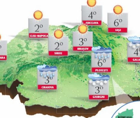 PROGNOZA METEO. Temperaturile diurne sunt în creștere ușoară, dar, dimineaţa şi noaptea, izolat, va mai fi ger