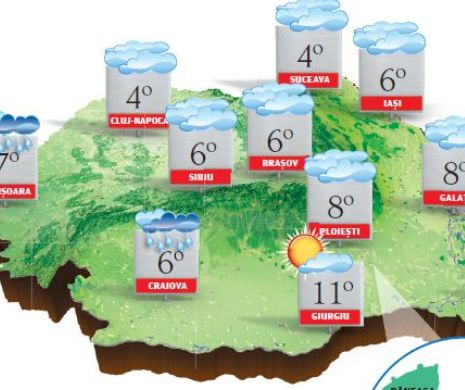 PROGNOZA METEO. Treptat, înnorările cuprind toată țara, însă temperaturile rămân ridicate