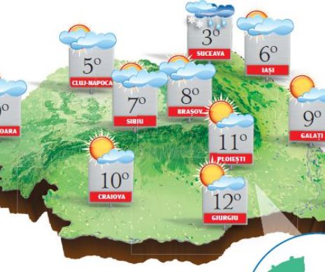 PROGNOZA METEO. Vreme deosebit de caldă cu maxime de 12 grade C, pentru ultima luna de iarnă
