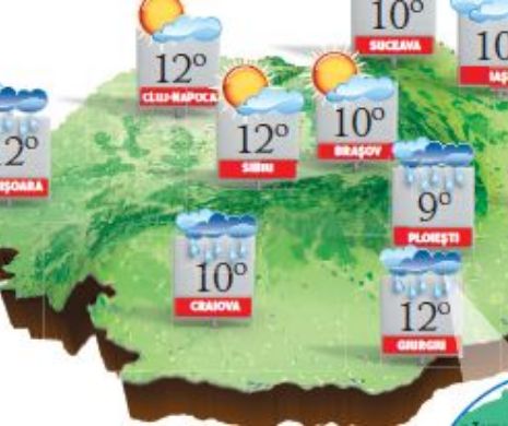 PROGNOZA METEO. Vreme închisă cu cer noros și ploi temporare, dar caldă pentru această perioadă