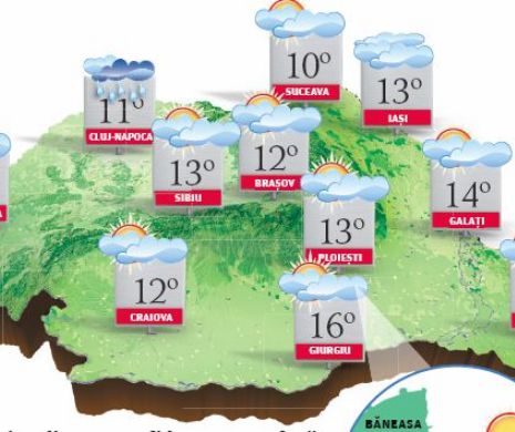 PROGNOZA METEO. Vremea se menține caldă: temperaturile vor ajunge până la 16 grade Celsius