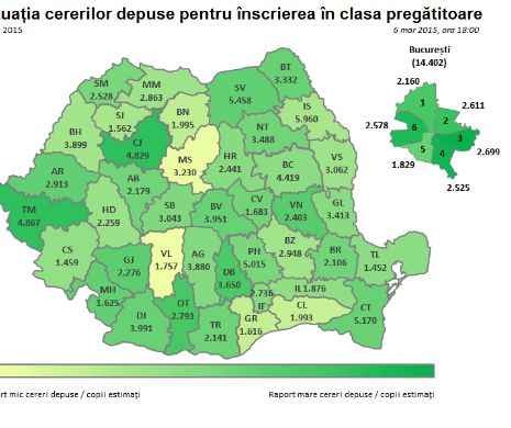 Aproape 140.000 de cereri depuse la clasa pregătitoare. Vezi harta cu o săptămână inainte de încheierea primei etape a înscrierilor