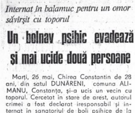 Memoria EVZ. Un nebun a omârât doi oameni cu toporul pentru că o găină îi violase teritoriul