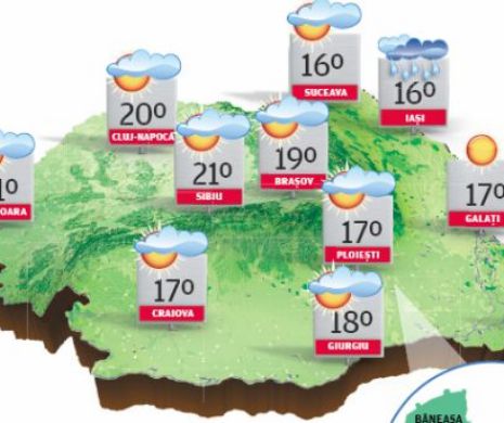 PROGNOZA METEO. Astăzi, vreme deosebit de caldă, de mâine, temperaturile scad semnificativ