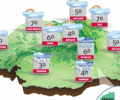 PROGNOZA METEO. Iarnă plină la început de primăvară. Temperaturi cu minus, vânt și ninsori viscolite