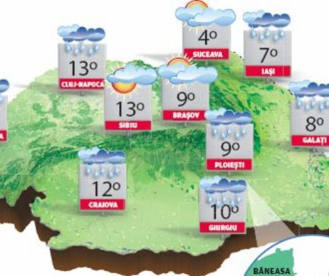 PROGNOZA METEO. În jumătatea estică a țării, vremea intră într-un ușor proces de răcire