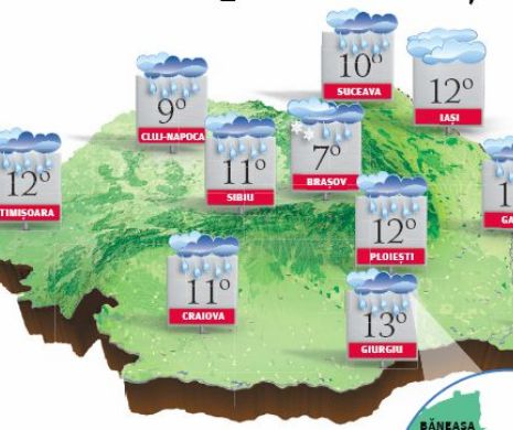 PROGNOZA METEO. Temperaturile rămân și astăzi ridicate, dar înnorările vor cuprinde, treptat, toată țara