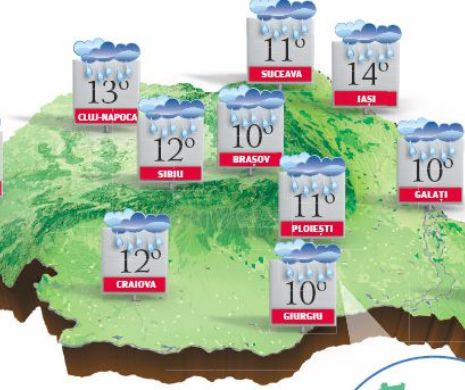 PROGNOZA METEO. Vor cădea ploi importante cantitativ, iar temperatura aerului va marca o răcire accentuată