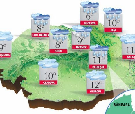 PROGNOZA METEO. Vreme normală din punct de vedere termic în majoritatea zonelor, chiar mai caldă în sud-est