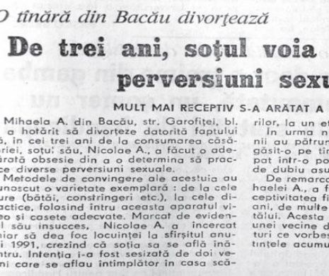 Memoria EVZ. A divorțat pentru că soțul vroia să-i facă „perversiuni sexuale”
