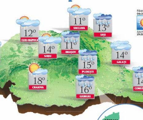 PROGNOZA METEO. Înnorări, ploi slabe și temperaturi sub cele caracteristice pentru jumătatea lunii aprilie