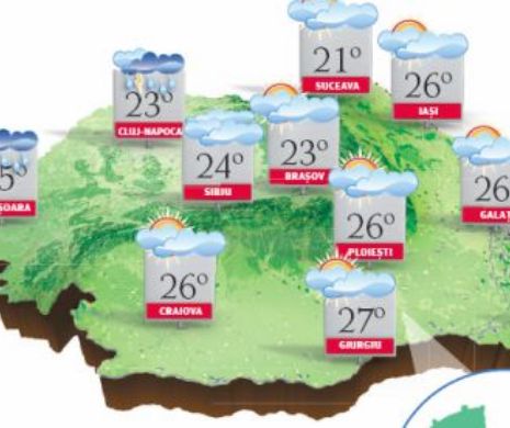 PROGNOZA METEO. Vreme frumoasă pe timpul zilei, dar, spre seară, ploile își fac apariția în mai multe regiuni