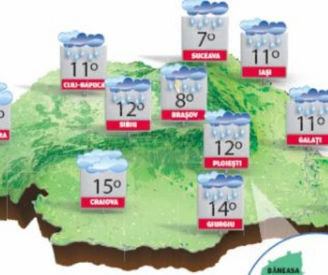 PROGNOZA METEO: Vremea rămâne capricioasă, cu temperaturi scăzute, ploi slabe, brumă, vânt și chiar ninsoare
