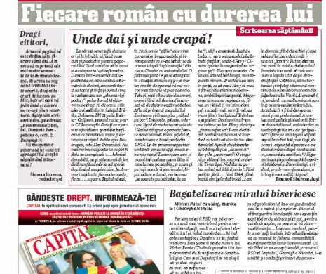 Fiecare român cu durerea lui. Scrisoarea săptămânii. Unde dai și unde crapă!