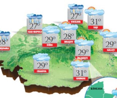 PROGNOZA METE. Vremea rămâne caldă, dar în nord - vest instabilitatea atmosferică se va accentua