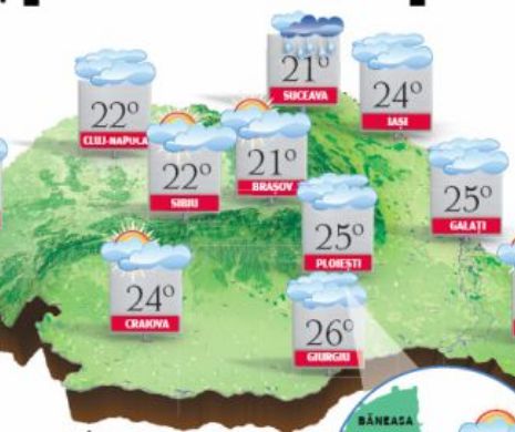 PROGNOZA METEO. Cer mai mult senin, temperaturi în creștere, dar, izolat, ploile rămân în peisaj