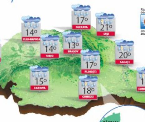 PROGNOZA METEO. Începutul lunii mai aduce vreme instabilă, înnorări, averse și descărări electrice
