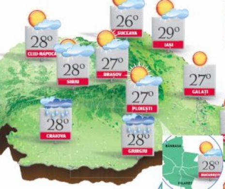 PROGNOZA METEO. Maxime de până la 32 de grade Celsius, în ultima decadă din luna mai