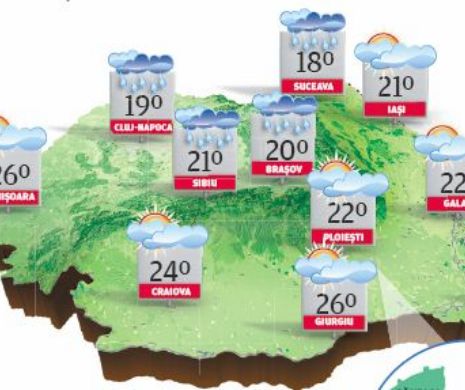 PROGNOZA METEO. Temperaturi de vară în următoarele zile, cu cer parțial noros și posibile averse