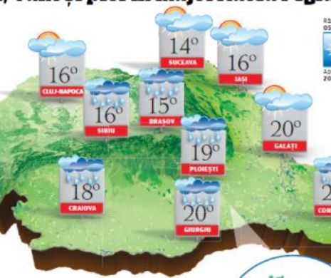 PROGNOZA METEO. Vreme răcoroasă pentru sfârșitul lunii mai. Înnorări, vânt și ploi în majoritatea regiunilor