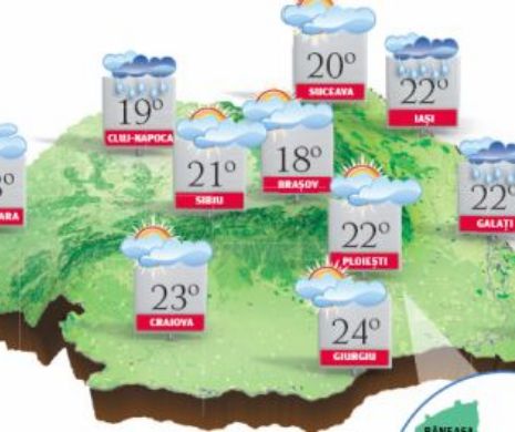 PROGNOZA METEO. Vreme se încălzește, dar în cea mai mare parte a țării vor cădea ploi slabe, de scurtă durată