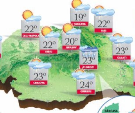 PROGNOZA METEO. Vreme ușor instabilă cu înnorări și ploi slabe, dar mai caldă decât în mod normal