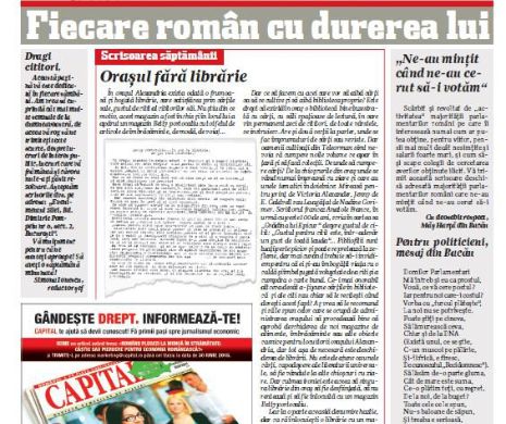 Fiecare român cu durerea lui. Scrisoarea săptămânii. Orașul fără librărie