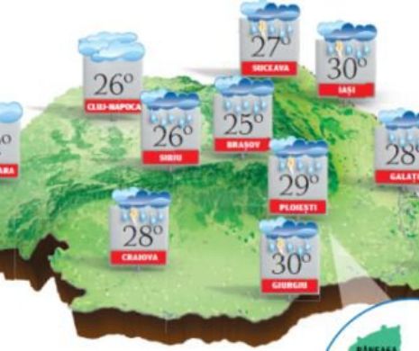 PROGNOZA METEO. Instabilitatea atmosferică accentuată în sudul și centrul țării, precum și la munte