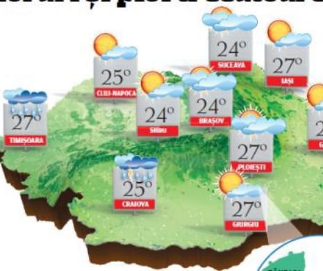 PROGNOZA METEO. Temperaturi normale pentru această perioadă, dar și cu înnorări și ploi trecătoare