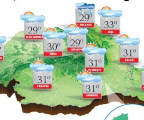 PROGNOZA METEO. Vreme cu mult soare, dar, în regiunile vestice şi nordestice, norii rămân în peisaj