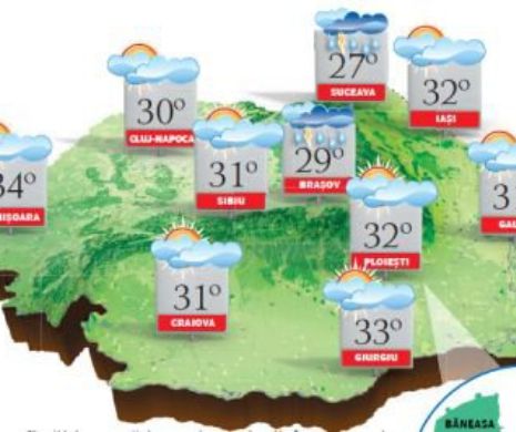 PROGNOZA METEO. Vreme cu temperaturi generoase, dar, local și cu ploi scurte de vară