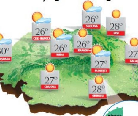 PROGNOZA METEO. Vreme din ce în ce mai caldă și mai frumoasă, cu înnorări trecătoare și posibile ploi slabe