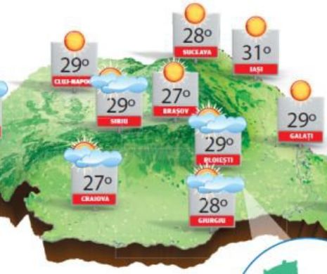 PROGNOZA METEO. Vreme frumoasă și caldă în toată țara, cu vânt slab și înnorări trecătoare