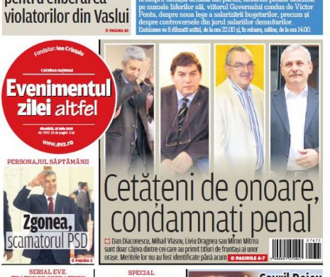 Ce puteţi citi în Evenimentul zilei de sâmbătă, 25 iulie