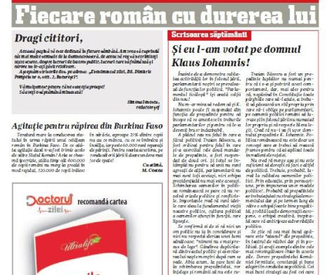 Fiecare român cu durerea lui. Scrisoarea săptămânii. Și eu l-am votat pe domnul Klaus Iohannis!
