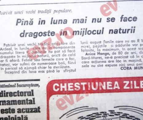 Memoria EVZ. Până la sfârșitul primăverii e interzis sexul în aer liber!