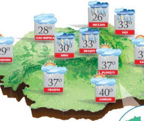 PROGNOZA METEO. Canicula rămâne în sud-estul teritoriului, dar, de mâine, vremea revine la normal