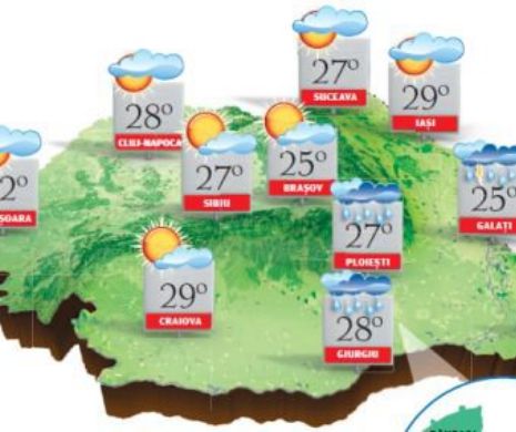 PROGNOZA METEO. În sud-estul țării, vreme instabilă, în rest, vreme frumosă și caldă cu cer variabil și vânt slab